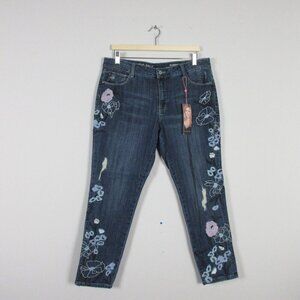 Laurie Felt Classic Slim Leg Jeans Women Denim Embroidered Stretch 14 Blue 480